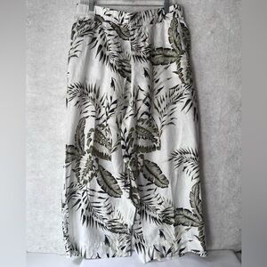C & C Collection 100% Linen Tropical Print Wide Leg Crop Pants size XL